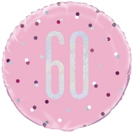 Luftballon zum 60. Geburtstag, Pink & Silver Glitz Birthday 60, ohne Helium-Ballongas