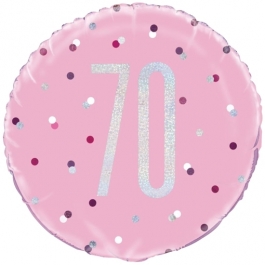 Luftballon aus Folie mit Helium, Pink & Silver Glitz Birthday 70, zum 70. Geburtstag