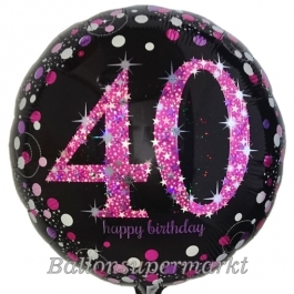 Luftballon zum 40. Geburtstag, Pink Celebration, ohne Helium-Ballongas