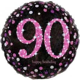 Luftballon zum 90. Geburtstag, Pink Celebration 90, ohne Helium-Ballongas