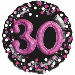 Holografischer Folienballon, Jumbo Pink Celebration Birthday 30 mit 3D effekt zum 30. Geburtstag