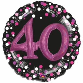 Holografischer Folienballon, Jumbo Pink Celebration 40 mit 3D effekt zum 40. Geburtstag