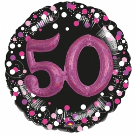 Holografischer Folienballon, Jumbo Pink Celebration 50 mit 3D effekt zum 50. Geburtstag