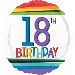 Luftballon aus Folie mit Helium, Rainbow Birthday 18, zum 18. Geburtstag