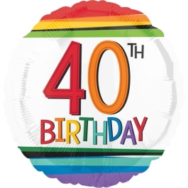 Luftballon zum 40. Geburtstag, Rainbow Birthday 40, ohne Helium-Ballongas
