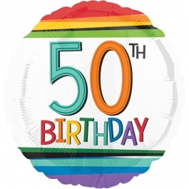 Luftballon aus Folie mit Helium, Rainbow Birthday 50, zum 50. Geburtstag