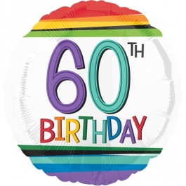 Luftballon aus Folie mit Helium, Rainbow Birthday 60, zum 60. Geburtstag