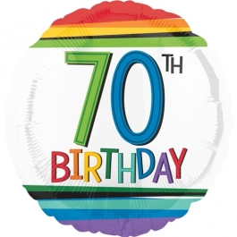 Luftballon aus Folie mit Helium, Rainbow Birthday 70, zum 70. Geburtstag