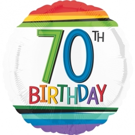 Luftballon zum 70. Geburtstag, Rainbow Birthday 70, ohne Helium-Ballongas