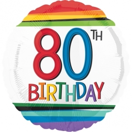 Luftballon aus Folie mit Helium, Rainbow Birthday 80, zum 80. Geburtstag