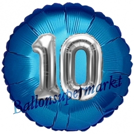 Runder Luftballon Jumbo Zahl 10, blau-silber mit 3D-Effekt zum 10. Geburtstag