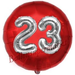 Runder Luftballon Jumbo Zahl 23, rot-silber mit 3D-Effekt zum 23. Geburtstag