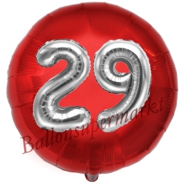 Runder Luftballon Jumbo Zahl 29, rot-silber mit 3D-Effekt zum 29. Geburtstag