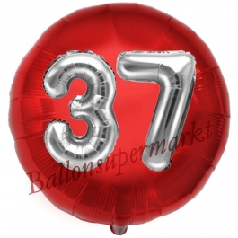 Runder Luftballon Jumbo Zahl 37, rot-silber mit 3D-Effekt zum 37. Geburtstag