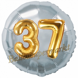 Runder Luftballon Jumbo Zahl 37, silber-gold mit 3D-Effekt zum 37. Geburtstag