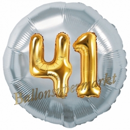 Runder Luftballon Jumbo Zahl 41, silber-gold mit 3D-Effekt zum 41. Geburtstag