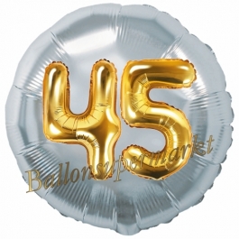 Runder Luftballon Jumbo Zahl 45, silber-gold mit 3D-Effekt zum 45. Geburtstag