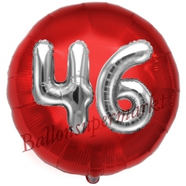 Runder Luftballon Jumbo Zahl 46, rot-silber mit 3D-Effekt zum 46. Geburtstag