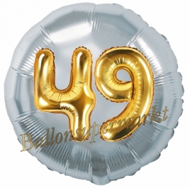 Runder Luftballon Jumbo Zahl 49, silber-gold mit 3D-Effekt zum 49. Geburtstag