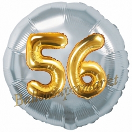 Runder Luftballon Jumbo Zahl 56, silber-gold mit 3D-Effekt zum 56. Geburtstag