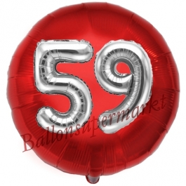 Runder Luftballon Jumbo Zahl 59, rot-silber mit 3D-Effekt zum 59. Geburtstag