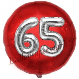Runder Luftballon Jumbo Zahl 65, rot-silber mit 3D-Effekt zum 65. Geburtstag