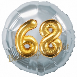 Runder Luftballon Jumbo Zahl 68, silber-gold mit 3D-Effekt zum 68. Geburtstag