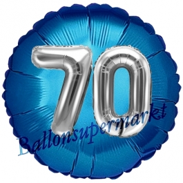 Runder Luftballon Jumbo Zahl 70, blau-silber mit 3D-Effekt zum 70. Geburtstag