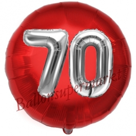 Runder Luftballon Jumbo Zahl 70, rot-silber mit 3D-Effekt zum 70. Geburtstag