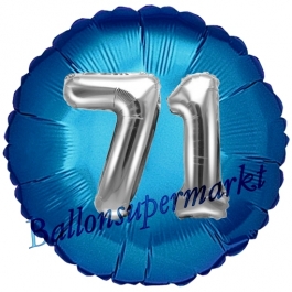 Runder Luftballon Jumbo Zahl 71, blau-silber mit 3D-Effekt zum 71. Geburtstag