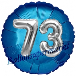 Runder Luftballon Jumbo Zahl 73, blau-silber mit 3D-Effekt zum 73. Geburtstag