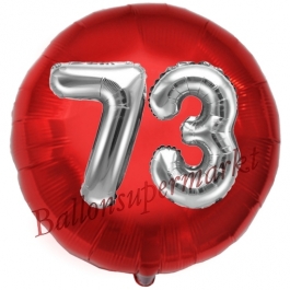 Runder Luftballon Jumbo Zahl 73, rot-silber mit 3D-Effekt zum 73. Geburtstag