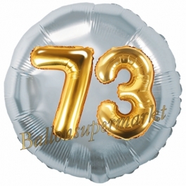 Runder Luftballon Jumbo Zahl 73, silber-gold mit 3D-Effekt zum 73. Geburtstag