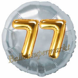 Runder Luftballon Jumbo Zahl 77, silber-gold mit 3D-Effekt zum 77. Geburtstag