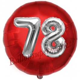 Runder Luftballon Jumbo Zahl 78, rot-silber mit 3D-Effekt zum 78. Geburtstag
