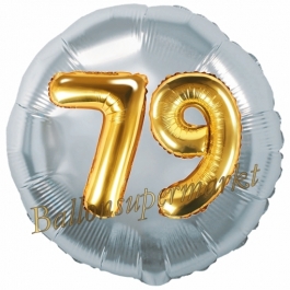 Runder Luftballon Jumbo Zahl 79, silber-gold mit 3D-Effekt zum 79. Geburtstag