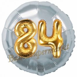 Runder Luftballon Jumbo Zahl 84, silber-gold mit 3D-Effekt zum 84. Geburtstag
