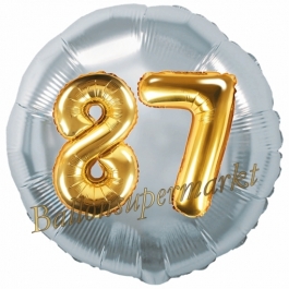 Runder Luftballon Jumbo Zahl 87, silber-gold mit 3D-Effekt zum 87. Geburtstag