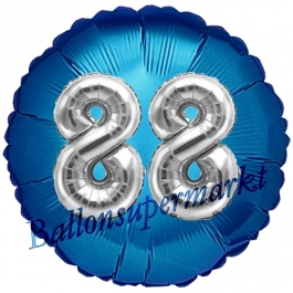Runder Luftballon Jumbo Zahl 88, blau-silber mit 3D-Effekt zum 88. Geburtstag
