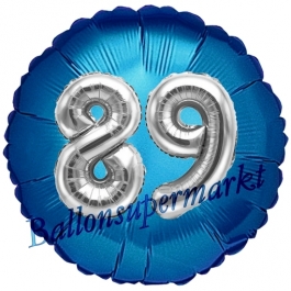 Runder Luftballon Jumbo Zahl 89, blau-silber mit 3D-Effekt zum 89. Geburtstag
