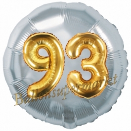 Runder Luftballon Jumbo Zahl 93, silber-gold mit 3D-Effekt zum 93. Geburtstag