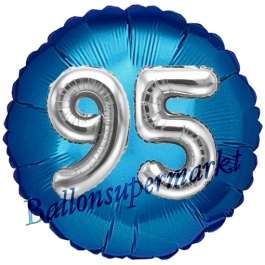 Runder Luftballon Jumbo Zahl 95, blau-silber mit 3D-Effekt zum 95. Geburtstag