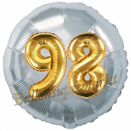 Runder Luftballon Jumbo Zahl 98, silber-gold mit 3D-Effekt zum 98. Geburtstag
