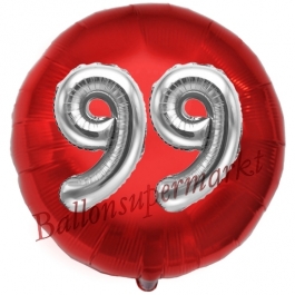 Runder Luftballon Jumbo Zahl 99, rot-silber mit 3D-Effekt zum 99. Geburtstag