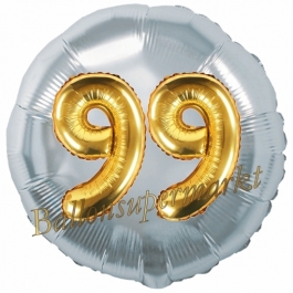 Runder Luftballon Jumbo Zahl 99, silber-gold mit 3D-Effekt zum 99. Geburtstag