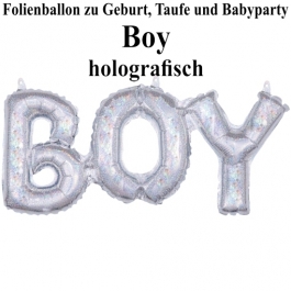 Holografischer Luftballon aus Folie Boy Schriftzug, Folienballon zur Luftbefüllung