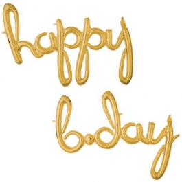 Happy Bday, gold, Schriftzug, Folienballons zur Luftbefüllung
