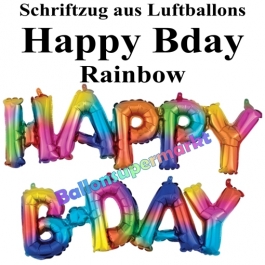 Happy Bday, rainbow, Schriftzug, Folienballons zur Luftbefüllung