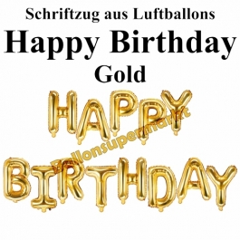 Happy Birthday, gold, Schriftzug, Folienballons zur Luftbefüllung
