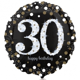 Luftballon zum 30. Geburtstag, Sparkling Birthday 30, ohne Helium-Ballongas